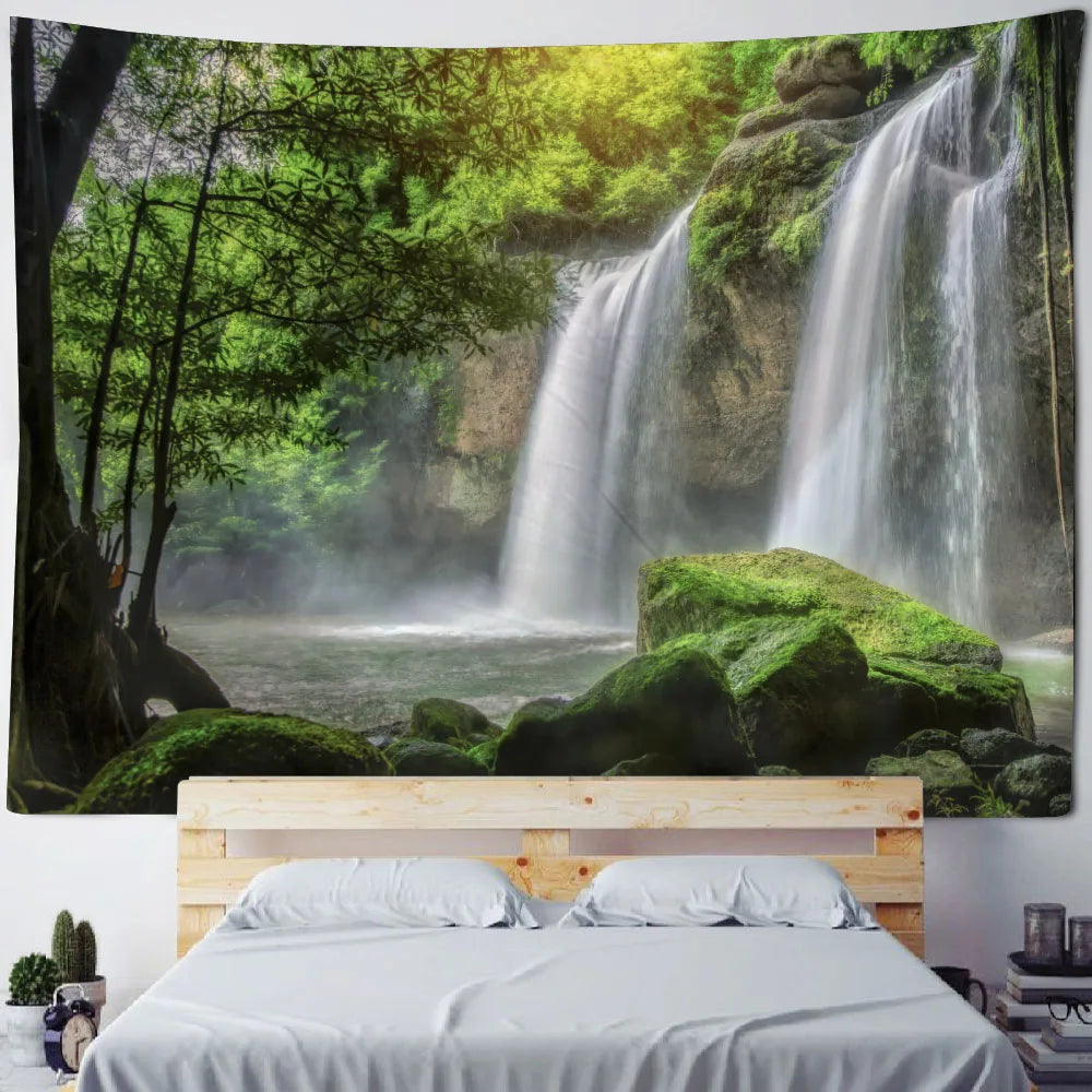 Beautiful nature waterfall tapestry forest print seascape hippie wall hanging bohemian wall tapestry mandala wall decoration