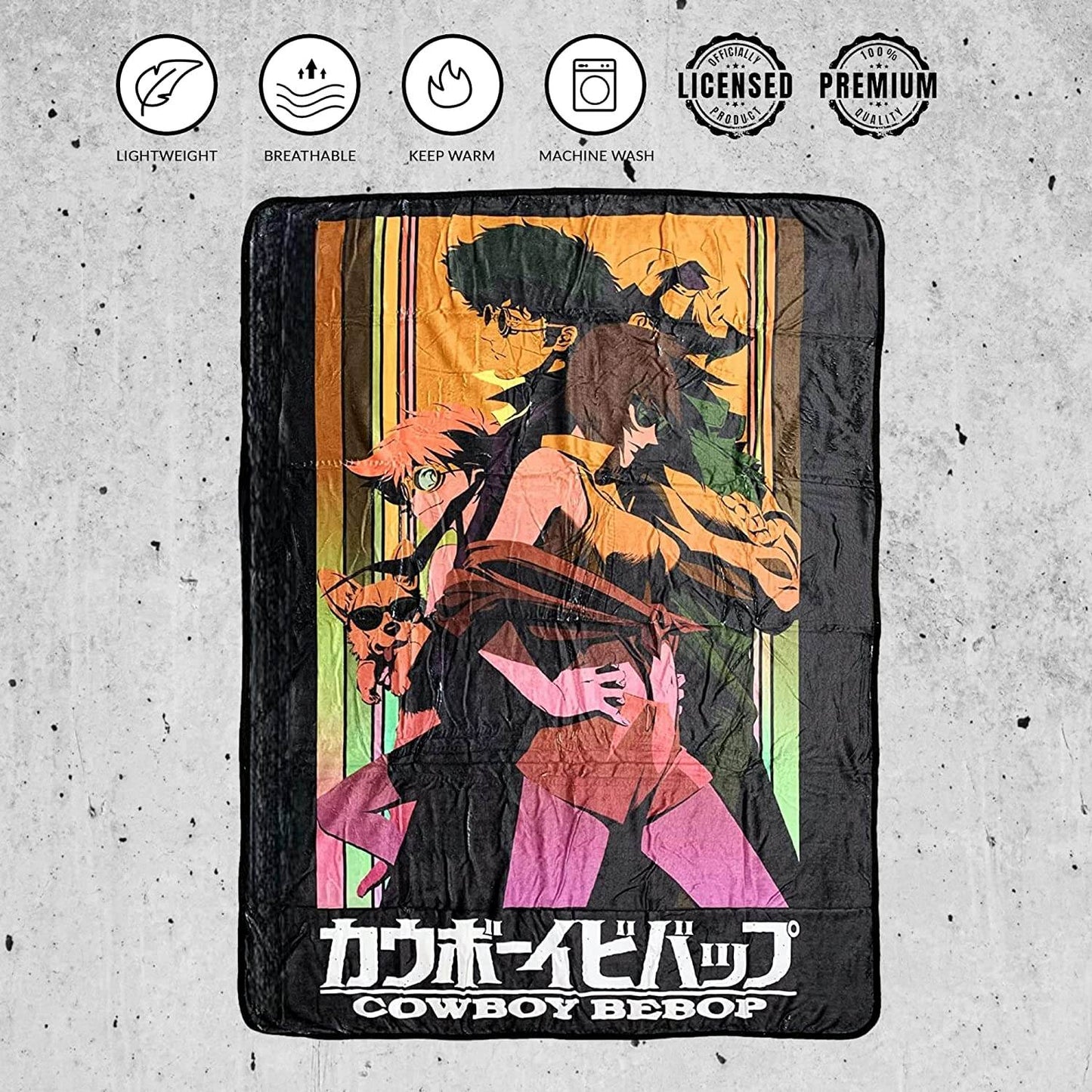Cowboy Bebop Group Faye Spike Edward Ein Jet Black Fleece Throw Soft Lightweight Blanket 45x60 Inches - 