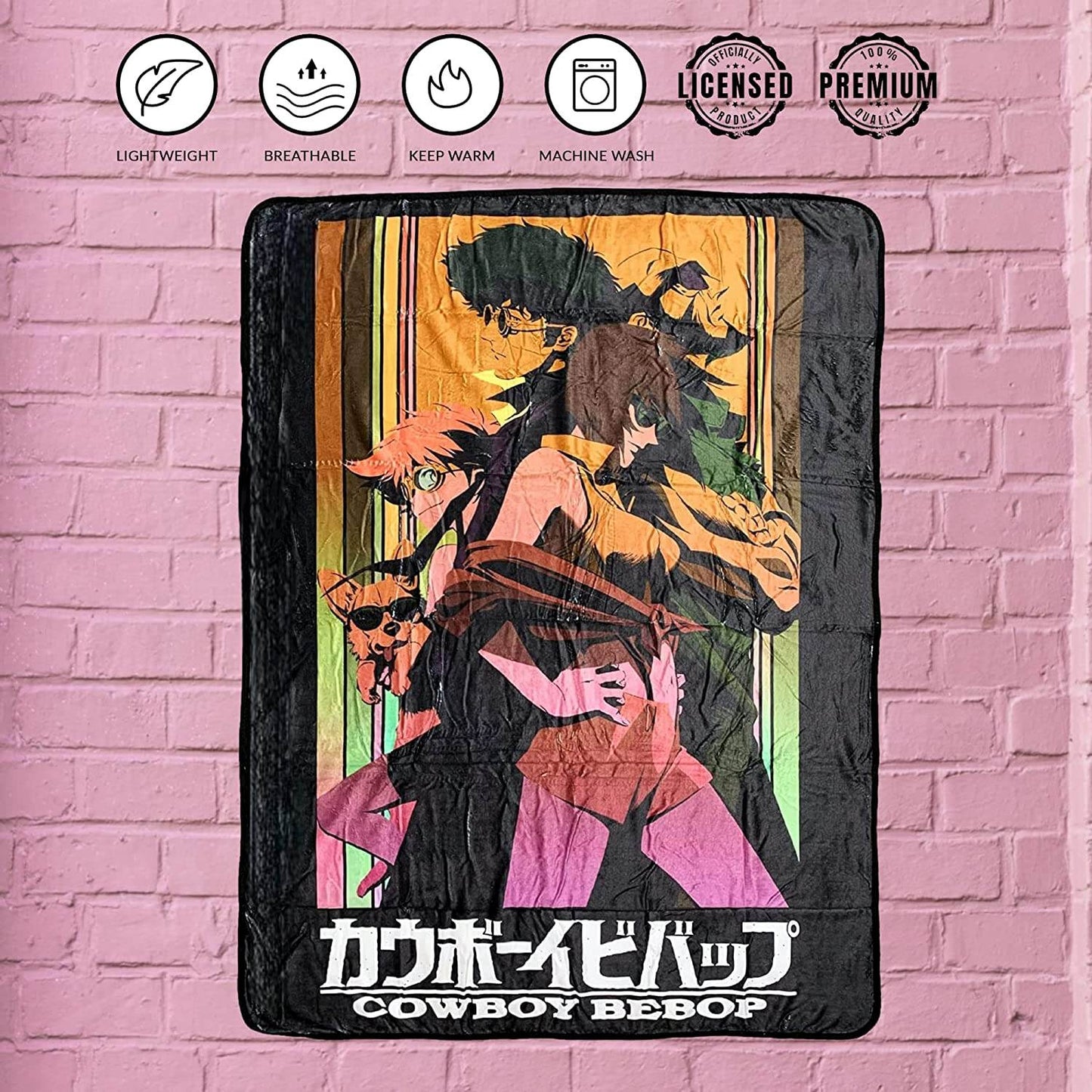 Cowboy Bebop Group Faye Spike Edward Ein Jet Black Fleece Throw Soft Lightweight Blanket 45x60 Inches - 