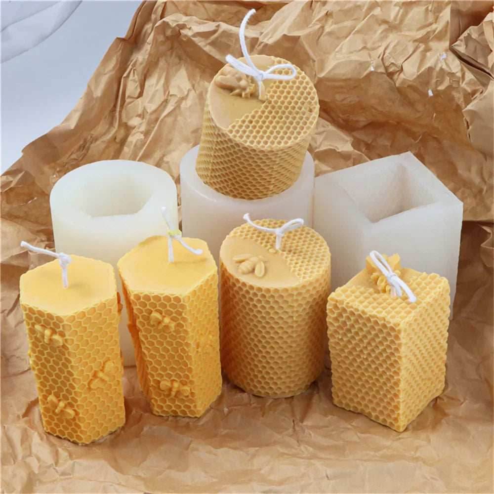 3D Honeycomb Beeswax Aromatherapy Handmade Candle With Mold - Squared