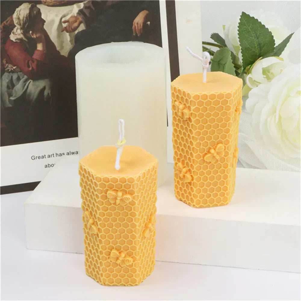 3D Honeycomb Beeswax Aromatherapy Handmade Candle With Mold - Squared