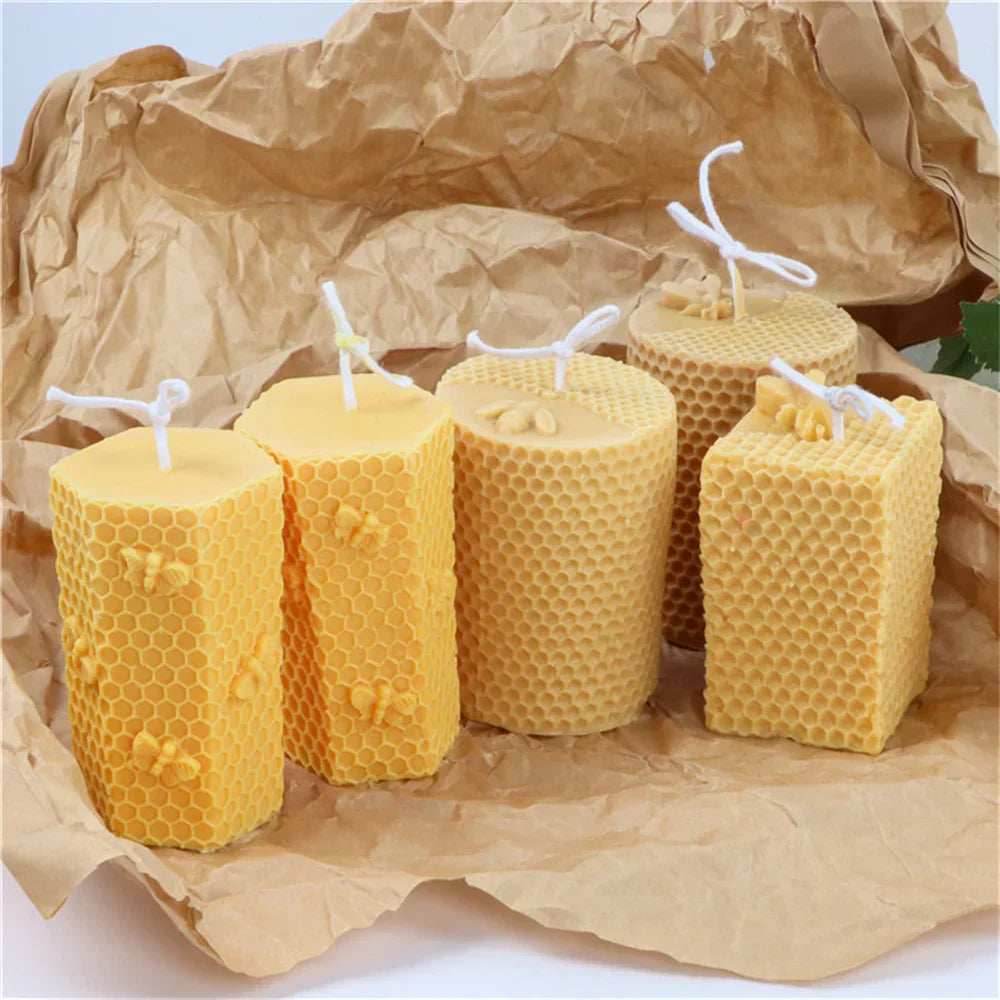 3D Honeycomb Beeswax Aromatherapy Handmade Candle With Mold - Squared