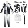 Beetlejuice Cosplay Suit – Black & White Striped Costume Set - S / Men Costume
