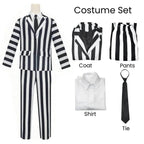 Beetlejuice Cosplay Suit – Black & White Striped Costume Set - S / Men Costume