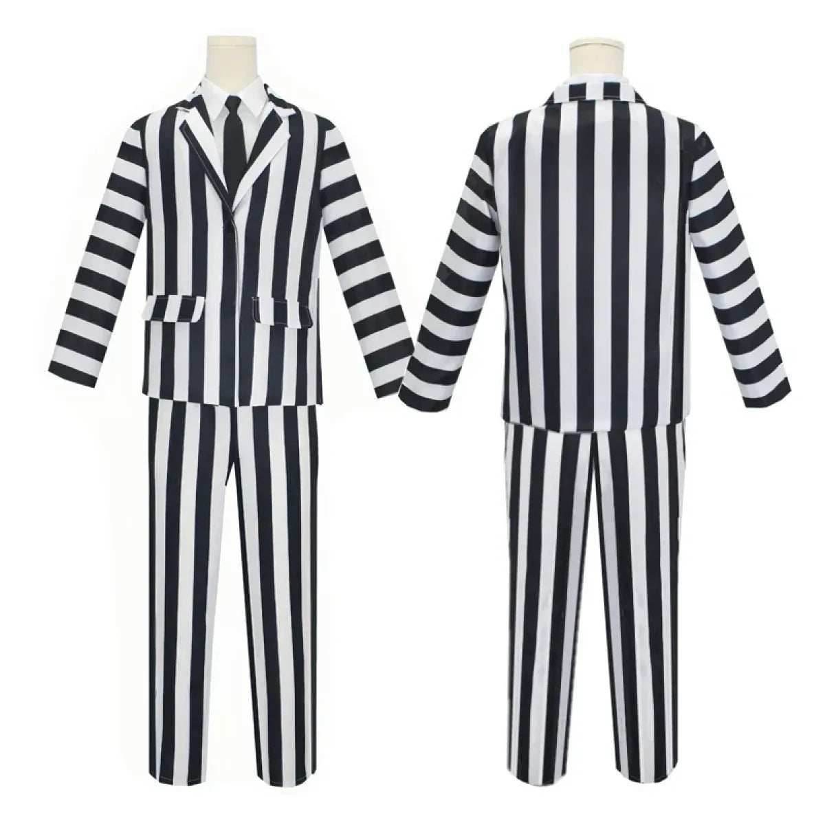 Beetlejuice Cosplay Suit – Black & White Striped Costume Set - S / Men Costume