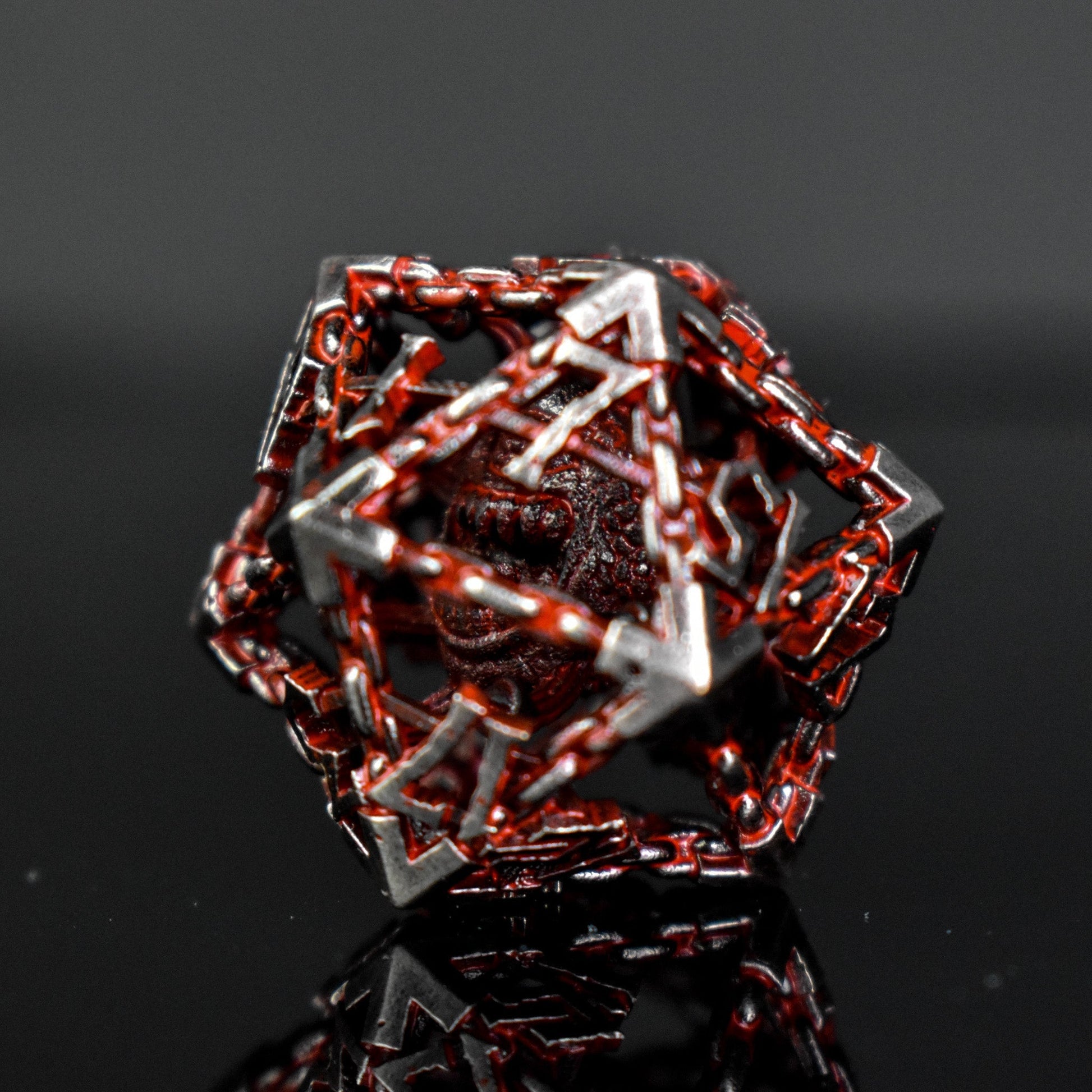 Beholder's Gates Hollow Metal Dice Set - Bloodied Silver