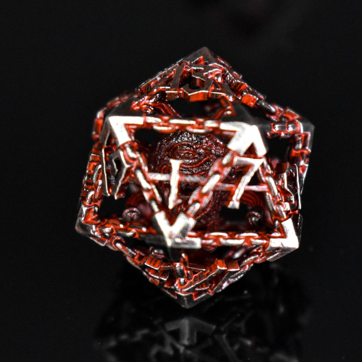 Beholder's Gates Hollow Metal Dice Set - Bloodied Silver