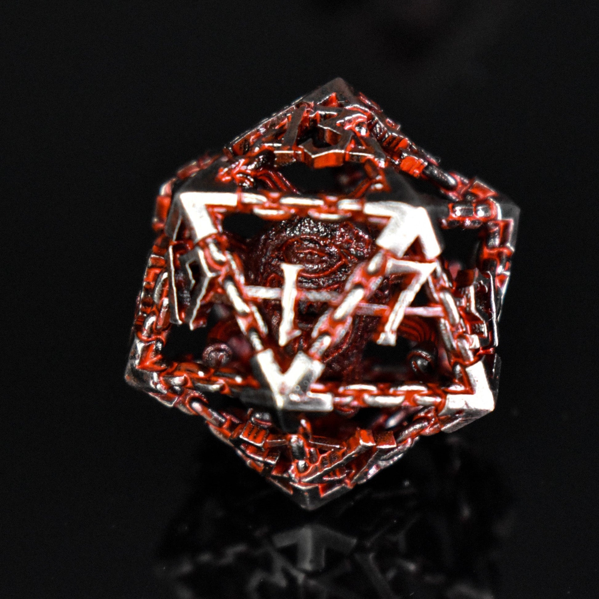 Beholder's Gates Hollow Metal Dice Set - Bloodied Silver