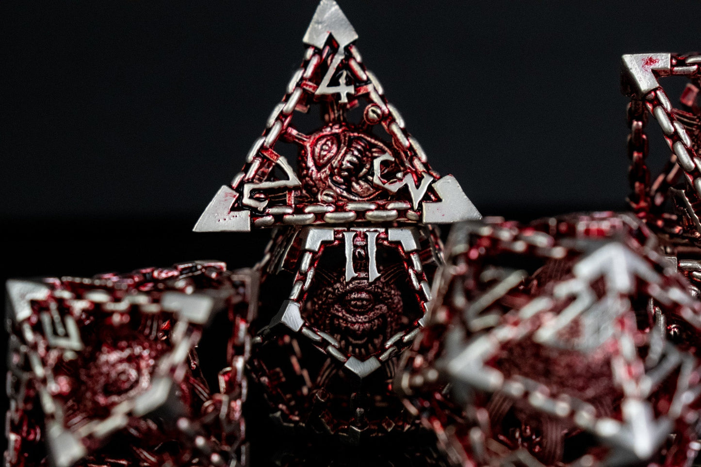 Beholder's Gates Hollow Metal Dice Set - Red and Silver