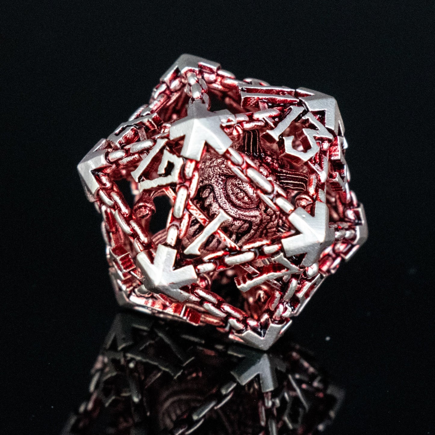 Beholder's Gates Hollow Metal Dice Set - Red and Silver