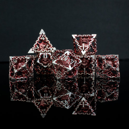 Beholder's Gates Hollow Metal Dice Set - Red and Silver