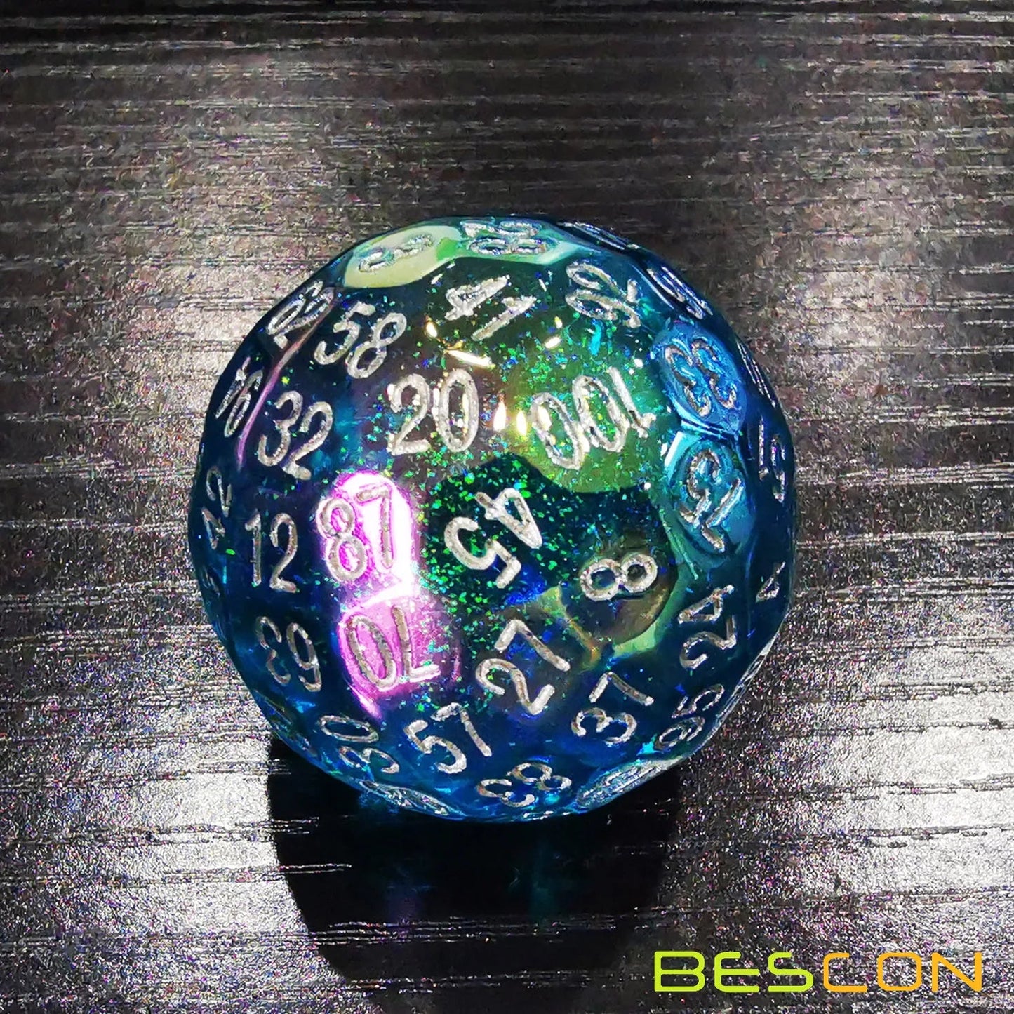 Bescon Dazzling Blue 100 Sided Dice, Game Dice D100, Polyhedral Solid 100 Sides Dice 45MM in Diameter (1.8inch)