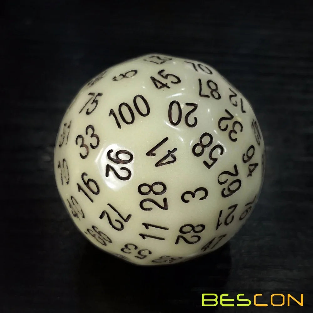 Bescon Glow in Dark Polyhedral 100 Sides Dice Glowing Yellow, Luminous D100 Dice, 100 Sided Cube, Glow-in-Dark D100 Game Dice