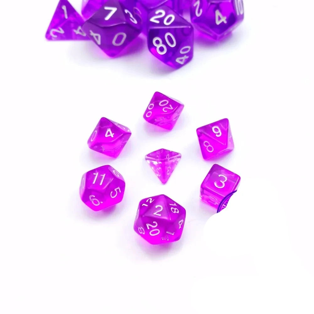 Bescon Mini Translucent Polyhedral RPG Dice Set 10MM, Small RPG Role Playing Game Dice Set D4-D20 in Tube, Transparent Purple