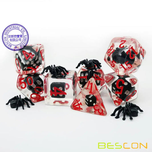 Bescon Novelty Spider Polyhedral Dice Set, Black Spider RPG Dice set of 7