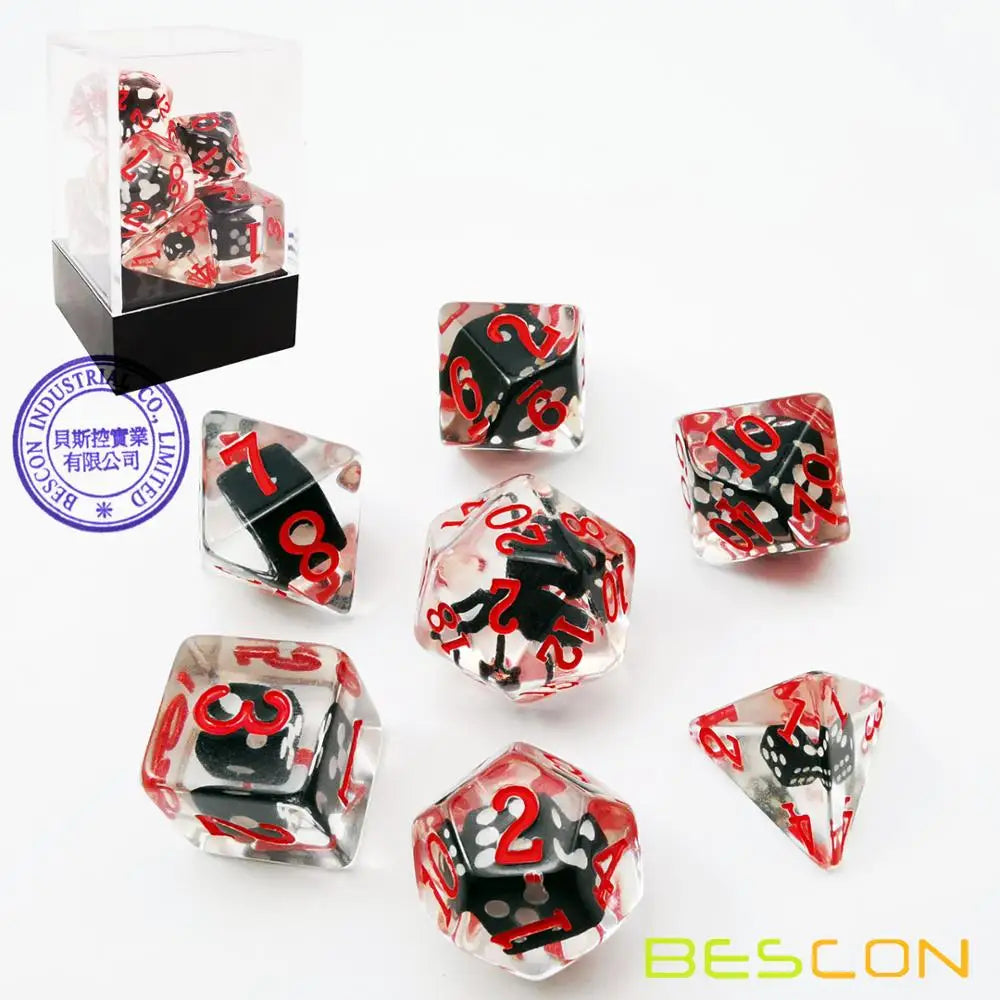 Bescon Novelty Spider Polyhedral Dice Set, Black Spider RPG Dice set of 7