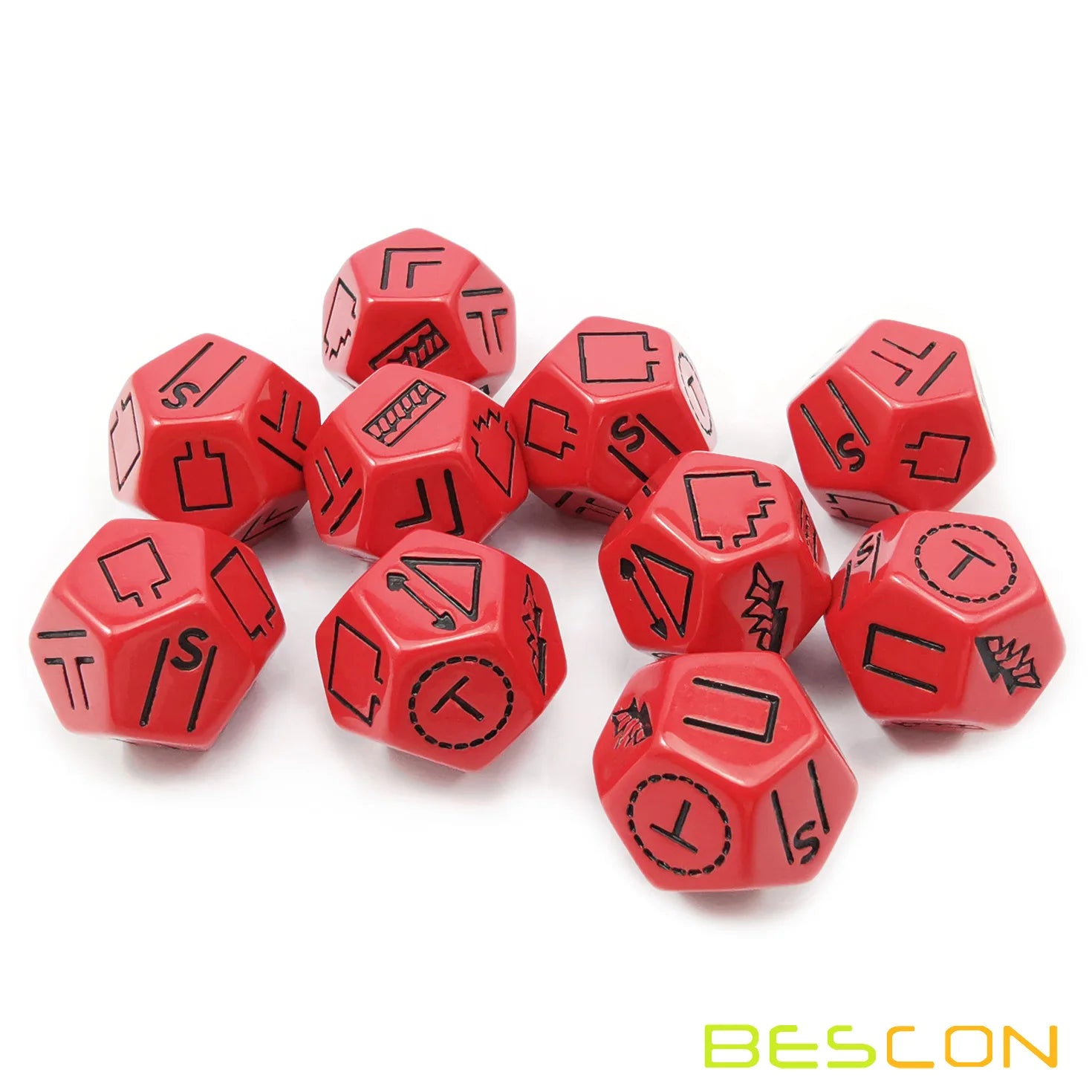 Bescon's Dungeon and Wilderness Terrain, Dungeon Feature and Treasure Type Dice Set, 4 piece Proprietary Polyhedral RPG Dice Set