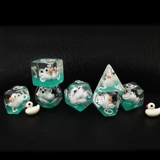 Bescon Swimming WhiteDuck RPG Dice Set of 7,  Novelty White Duck Polyhedral Game Dice set