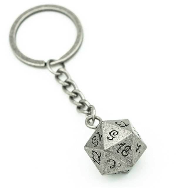 Nickel D20 Keychain Featuring Metal Dragon Font d20 - 