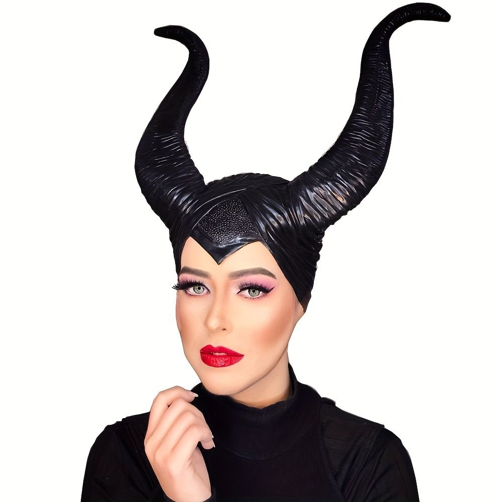 Big Black Ox Horns Witch Hat Headpiece Headgear Queen Cosplay Women Halloween Costumes Anime Headdress Party Props