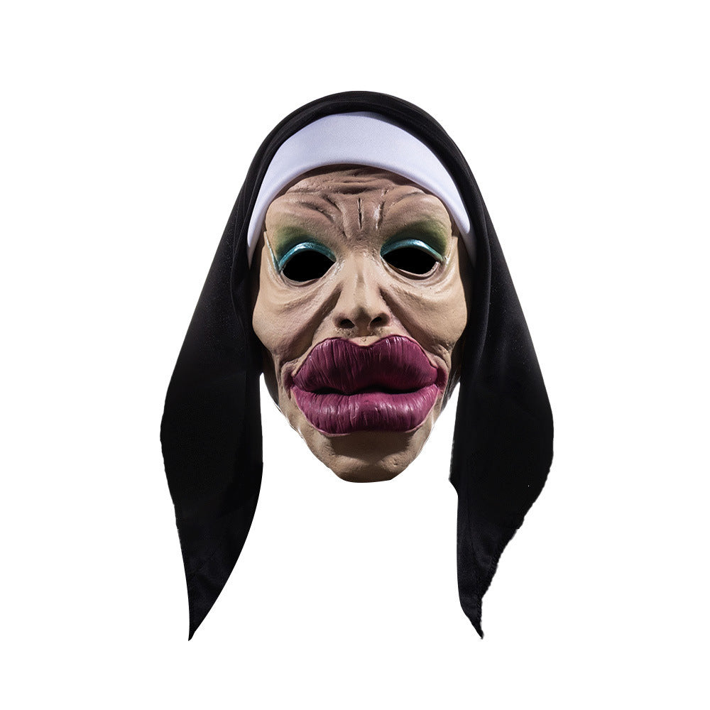 Big Lips Nun Mask Funny Sexy Huge Mouth Witch Headgear Cosplay Headscarf Halloween Carnival Party Costume Props