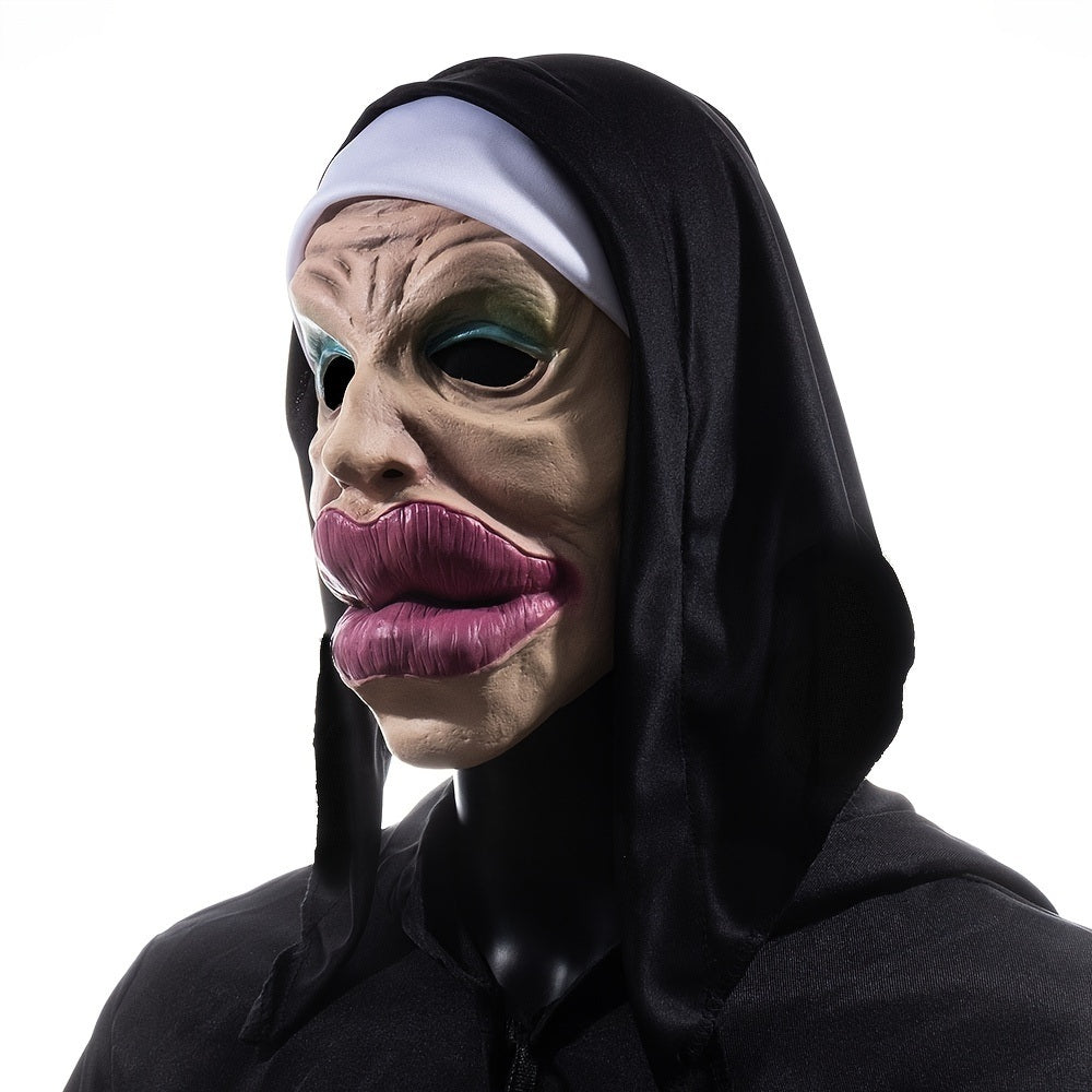 Big Lips Nun Mask Funny Sexy Huge Mouth Witch Headgear Cosplay Headscarf Halloween Carnival Party Costume Props