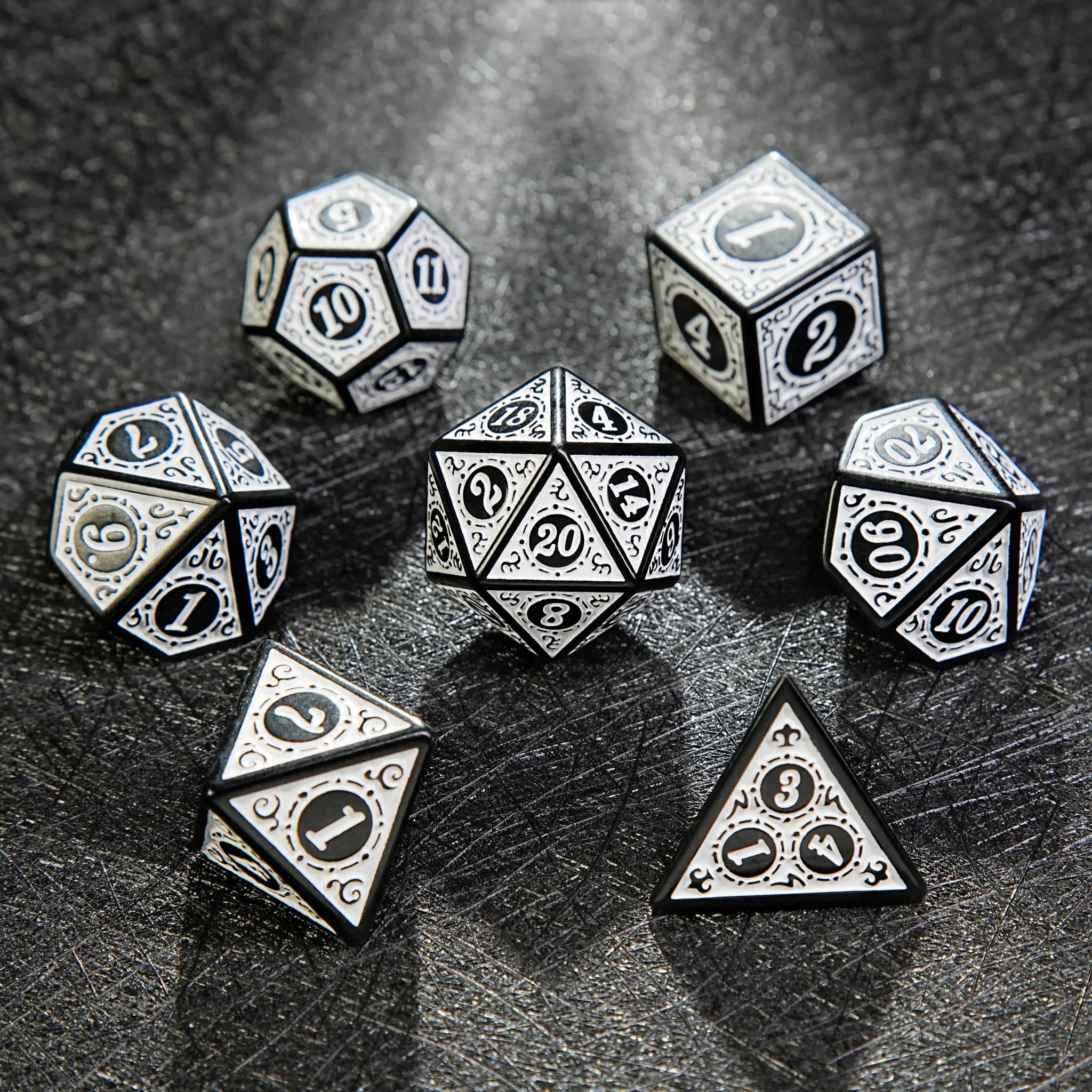 Black and White Elegant Acrylic DND Dice Set - Gothic Baroque