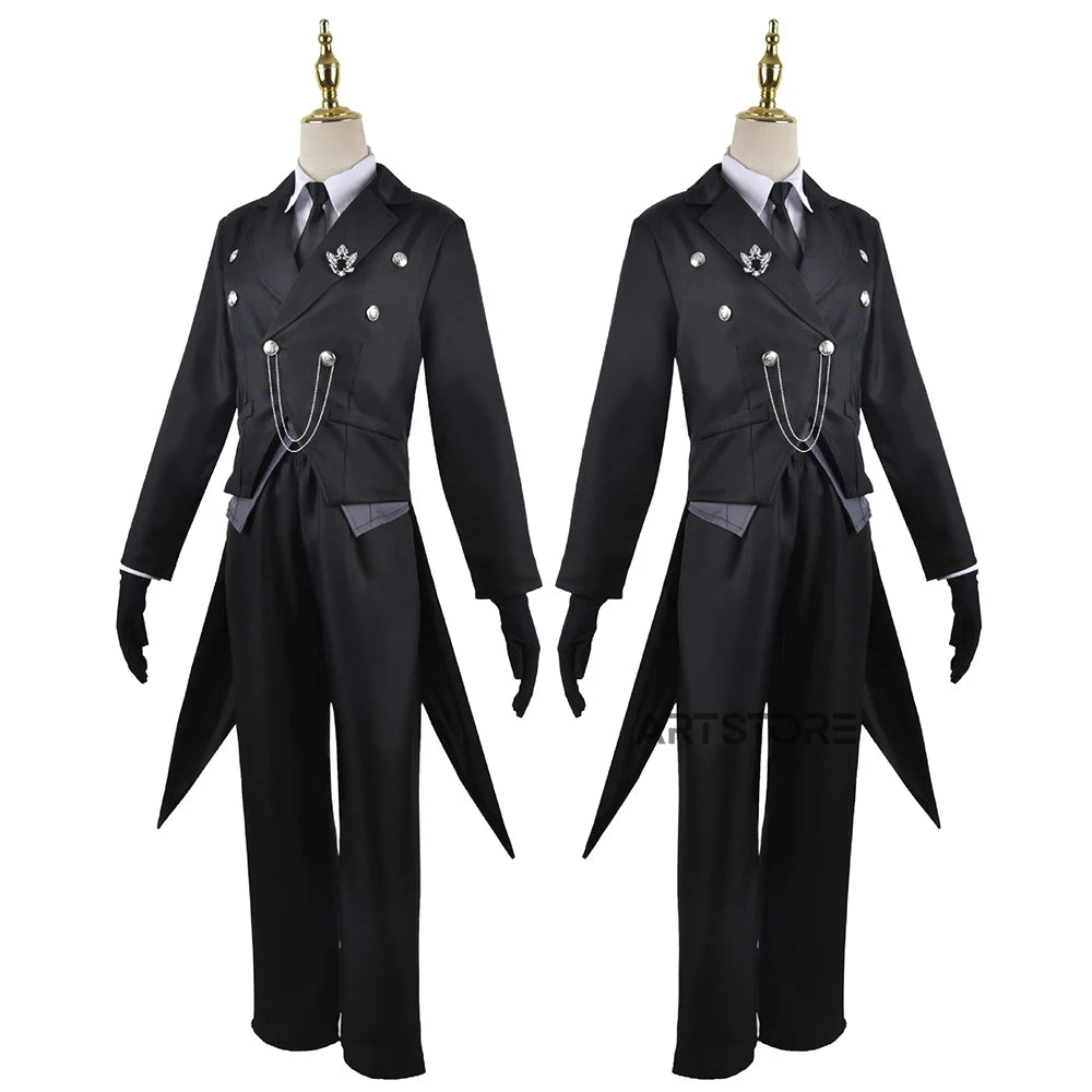 Black Butler Cosplay Japanese Anime Kuroshitsuji Sebastian Michaelis Cosplay Costume Unisex Uniforms 8 piece with Tattoo Sticker