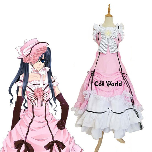 Black Butler Kuroshitsuji Ciel Phantomhive Sleeveless Lace Maid Court Full Dress Uniform Outfit Anime Cosplay Costumes