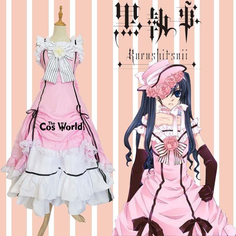 Black Butler Kuroshitsuji Ciel Phantomhive Sleeveless Lace Maid Court Full Dress Uniform Outfit Anime Cosplay Costumes