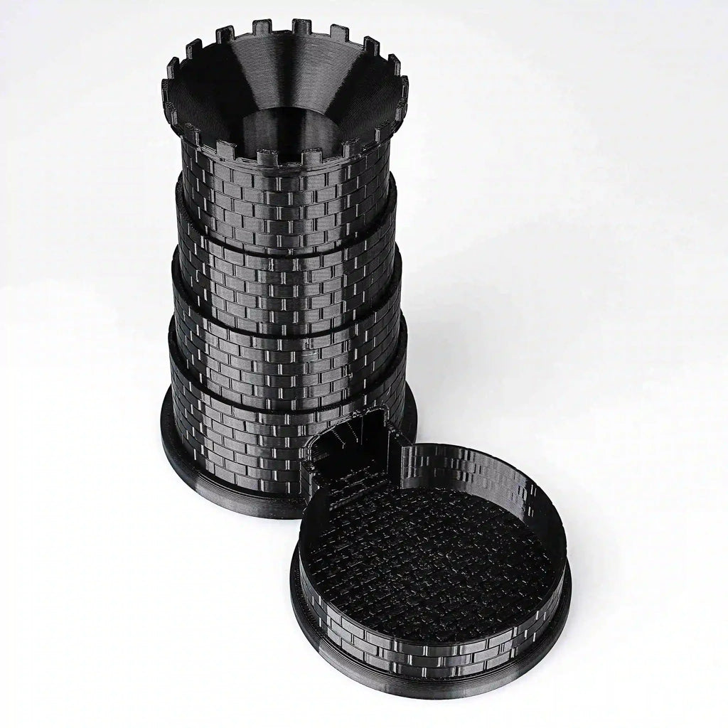 Black Castle Rotatable Folding Retractable DND Dice Tower with Dice Tray