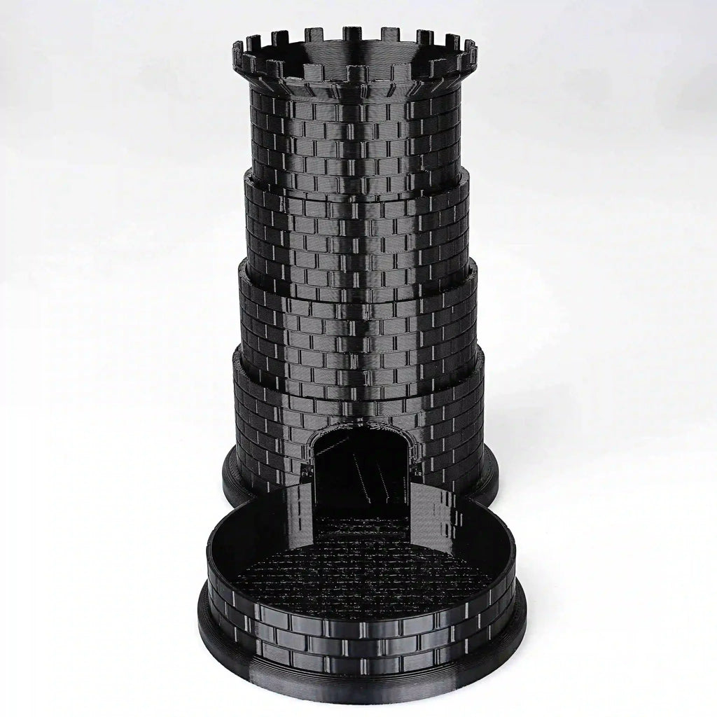 Black Castle Rotatable Folding Retractable DND Dice Tower with Dice Tray