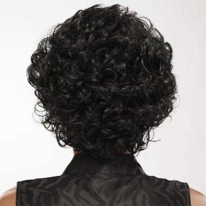 Black high-temperature silk wig women's short curly hair rose net chemical fiber headgear