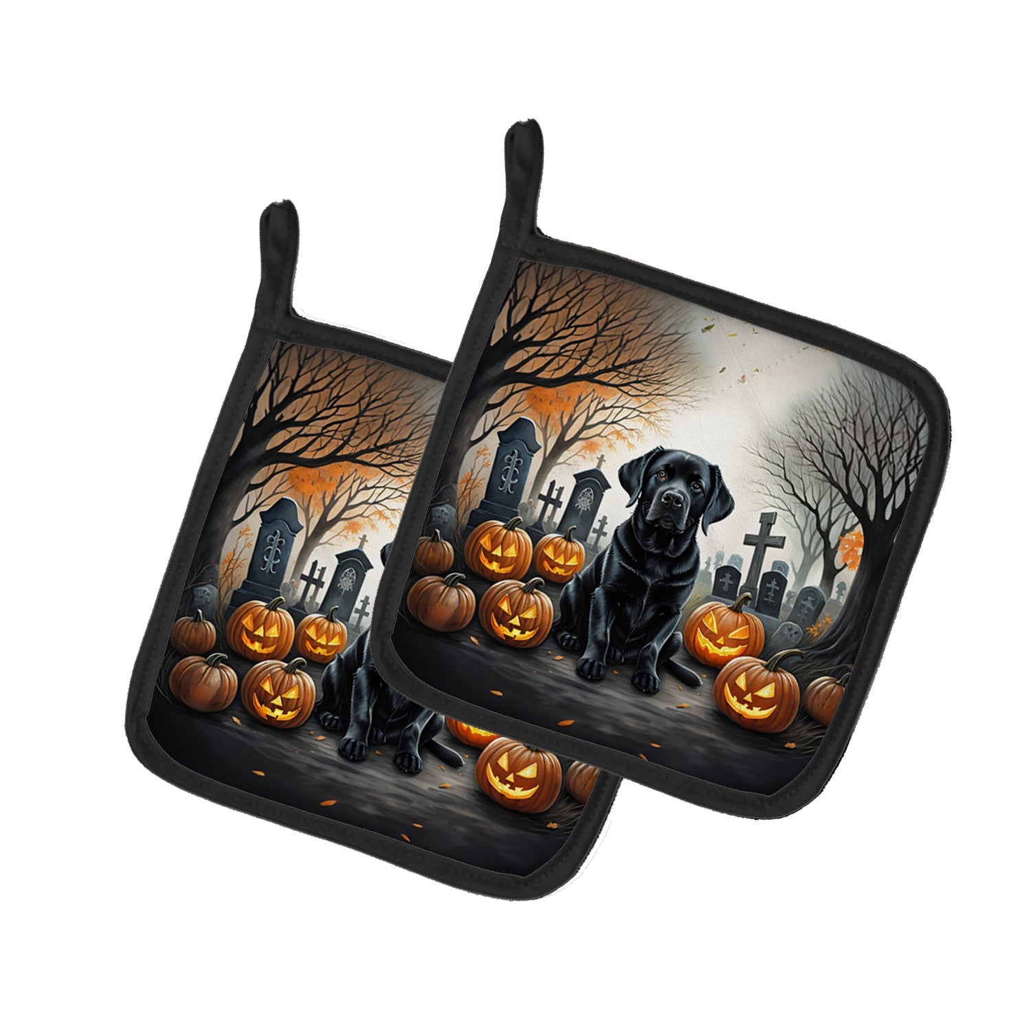 Black Labrador Retriever Spooky Halloween Pair of Pot Holders Kitchen Heat Resistant Pot Holders Sets Oven Hot Pads for Cooking Baking BBQ, 7 1/2 x 7 1/2