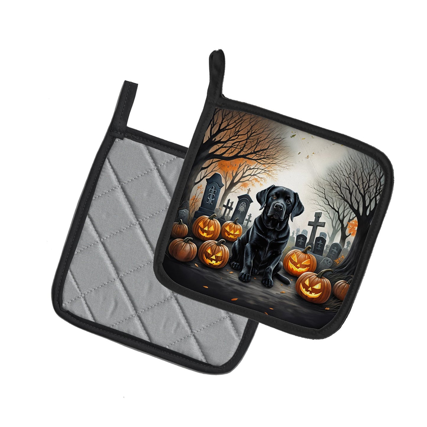 Black Labrador Retriever Spooky Halloween Pair of Pot Holders Kitchen Heat Resistant Pot Holders Sets Oven Hot Pads for Cooking Baking BBQ, 7 1/2 x 7 1/2