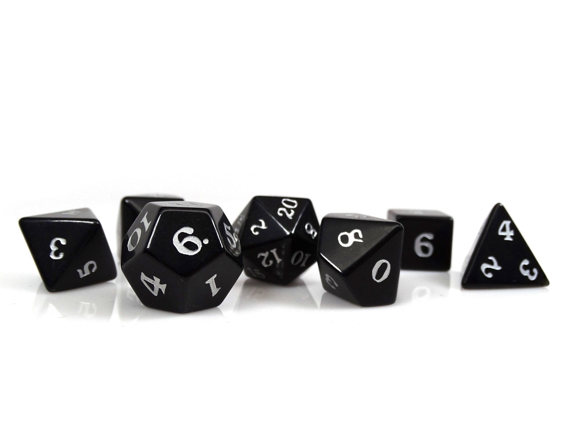 Black Obsidian Dice Set - Silver Signature Font