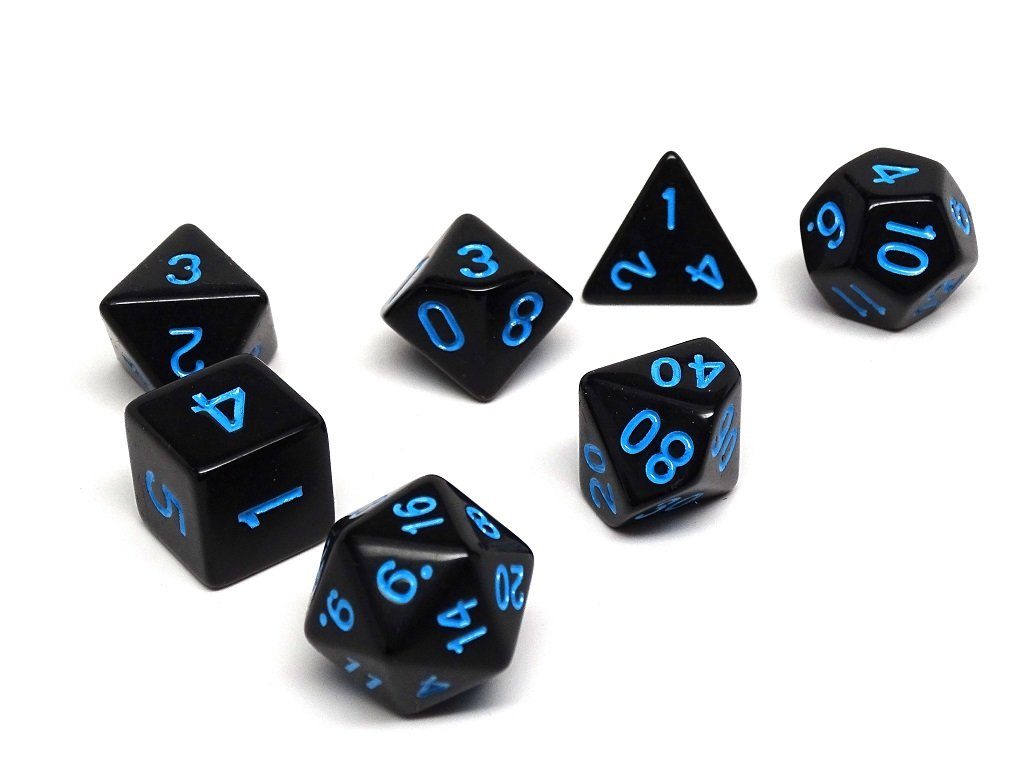 Black Opaque with Blue Numbering Dice Collection - 7 Piece Set