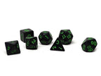 Black Opaque with Green Numbering Dice Collection - 7 Piece Set - 