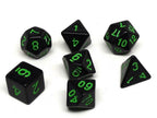 Black Opaque with Green Numbering Dice Collection - 7 Piece Set - 