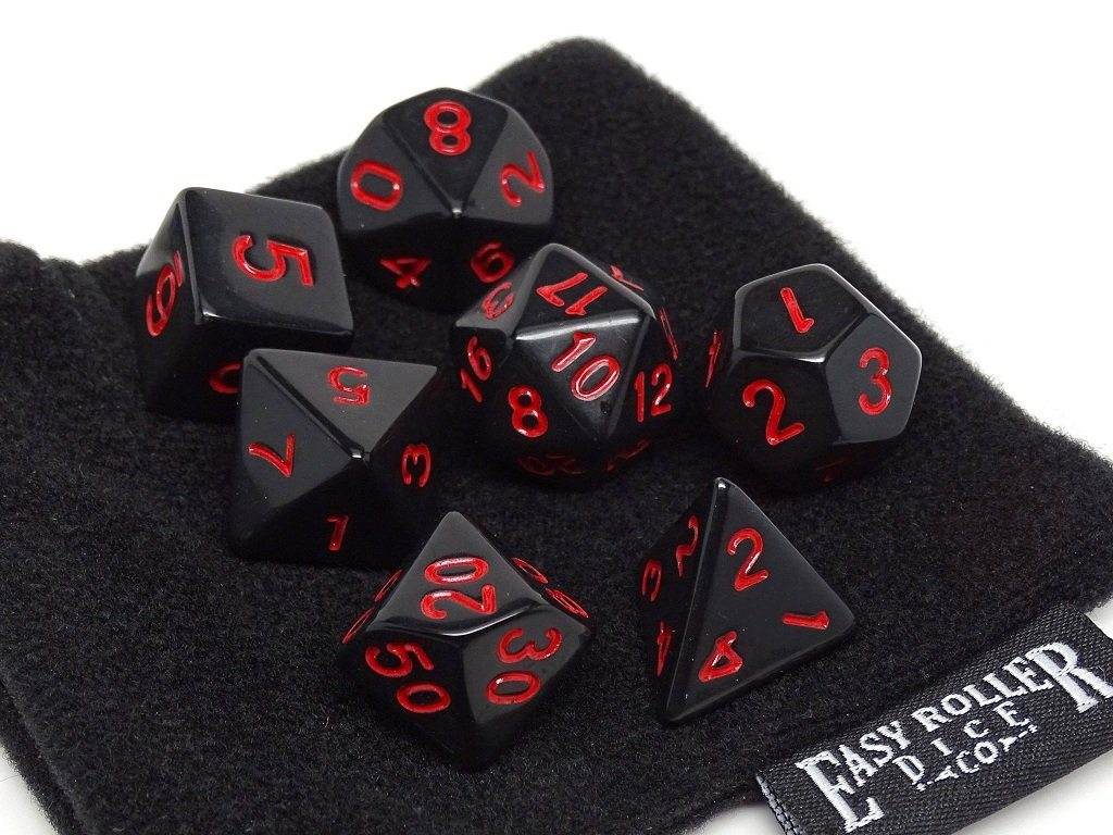 Black Opaque with Red Numbering Dice Collection - 7 Piece Set - 