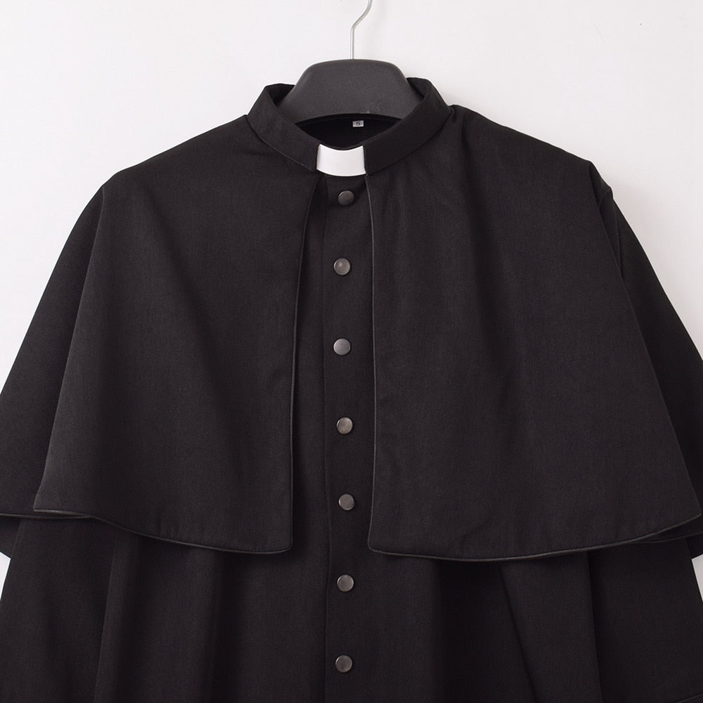 Black Priest Cassock Adult Catholic Roman Soutane Pope Missionary Uniform Medieval Clergy Robe