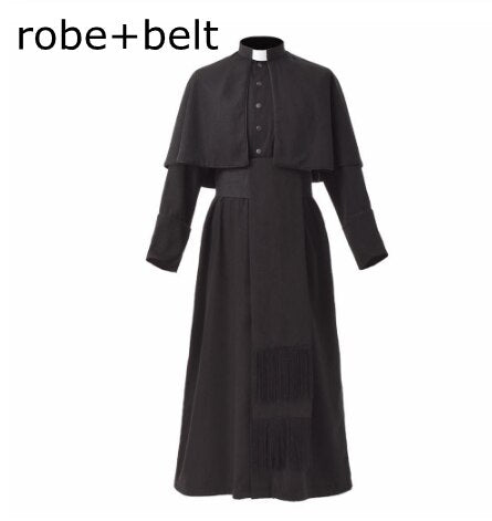 Black Priest Cassock Adult Catholic Roman Soutane Pope Missionary Uniform Medieval Clergy Robe