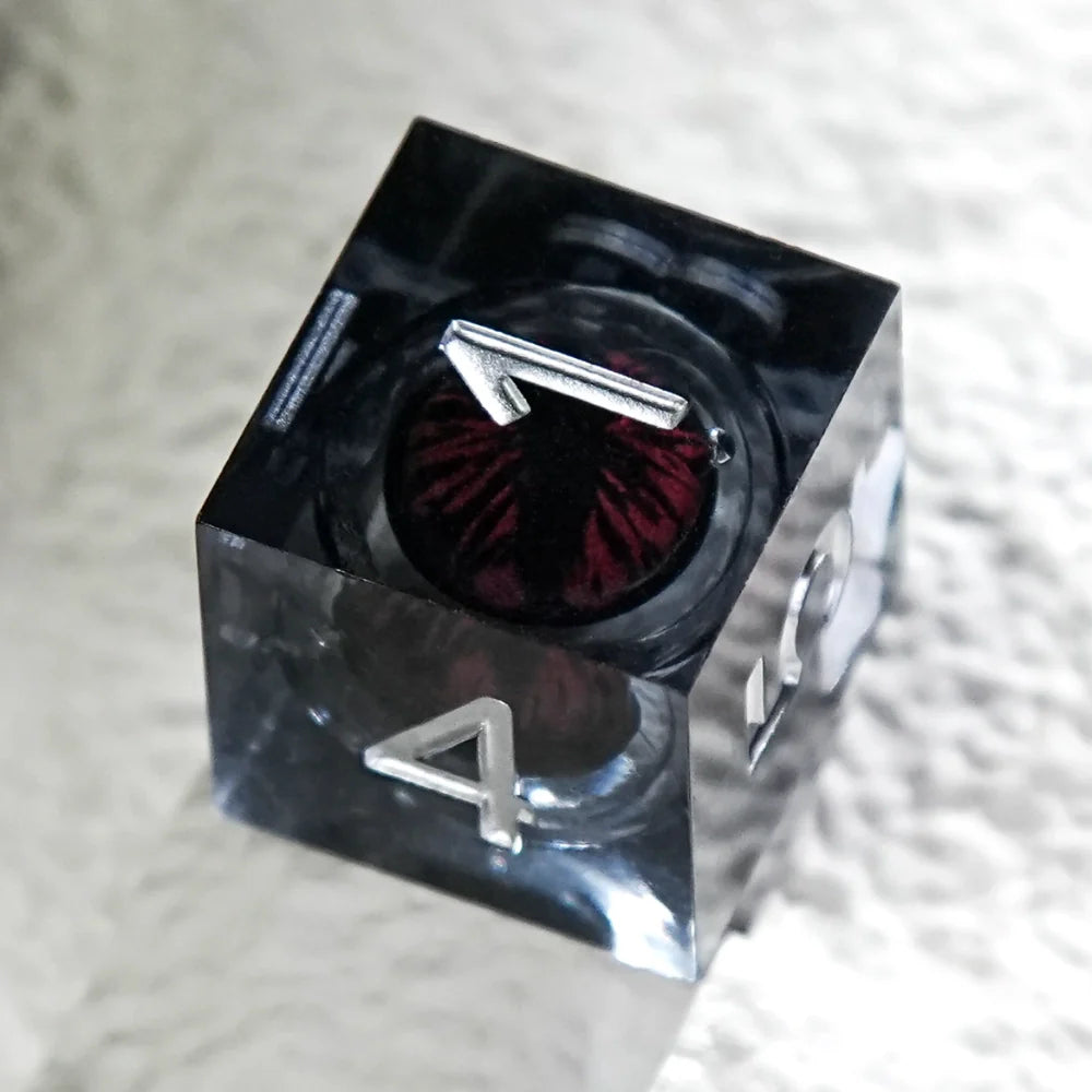 Black Resin Core DND Dice Set + Silver Font