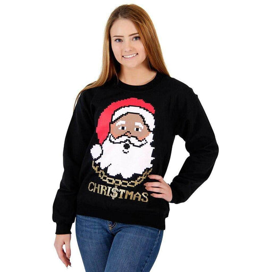 Black Santa Claus with Chain Ugly Christmas Sweatshirt - S