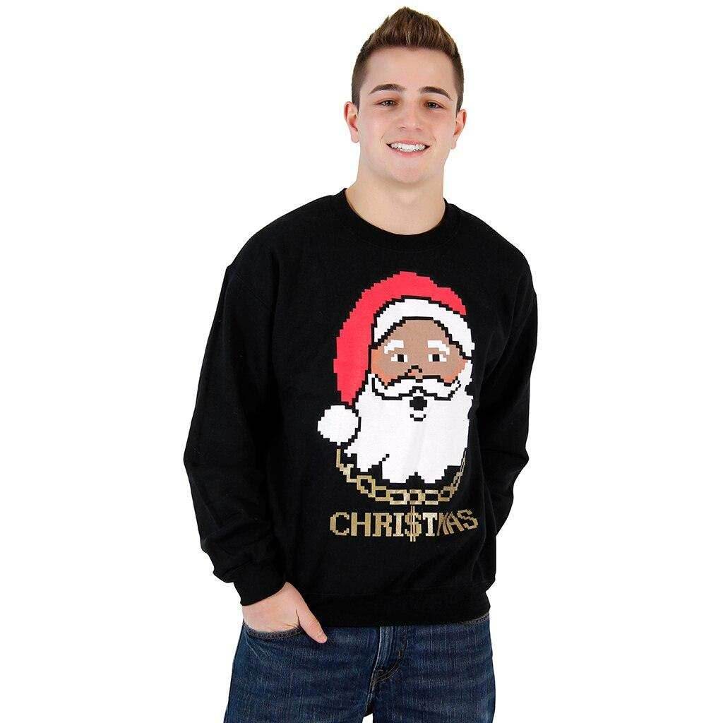 Black Santa Claus with Chain Ugly Christmas Sweatshirt - S