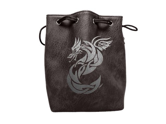 Grand sac à dés autonome en cuir noir Lite Celtic Knot Dragon Design