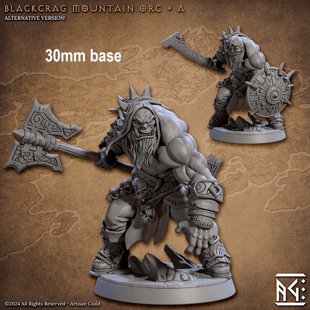 Blackcrag Mountain Orc - Sculpt Option A (Male Orc Barbarian) - With Hair / Empty / Sword