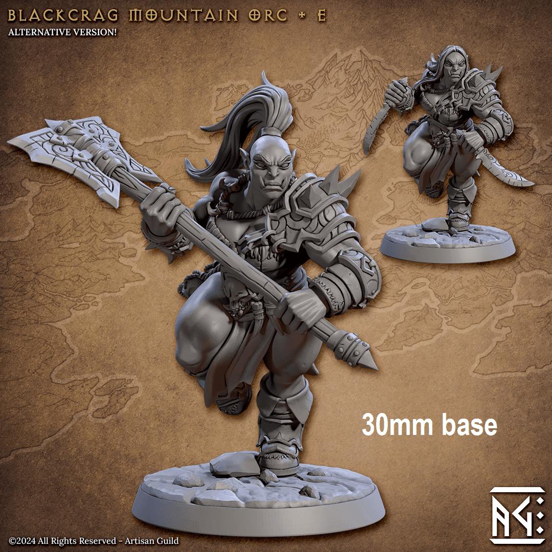 Blackcrag Mountain Orc - Sculpt Option E (Female Orc Barbarian) - High Ponytail / Two Daggers