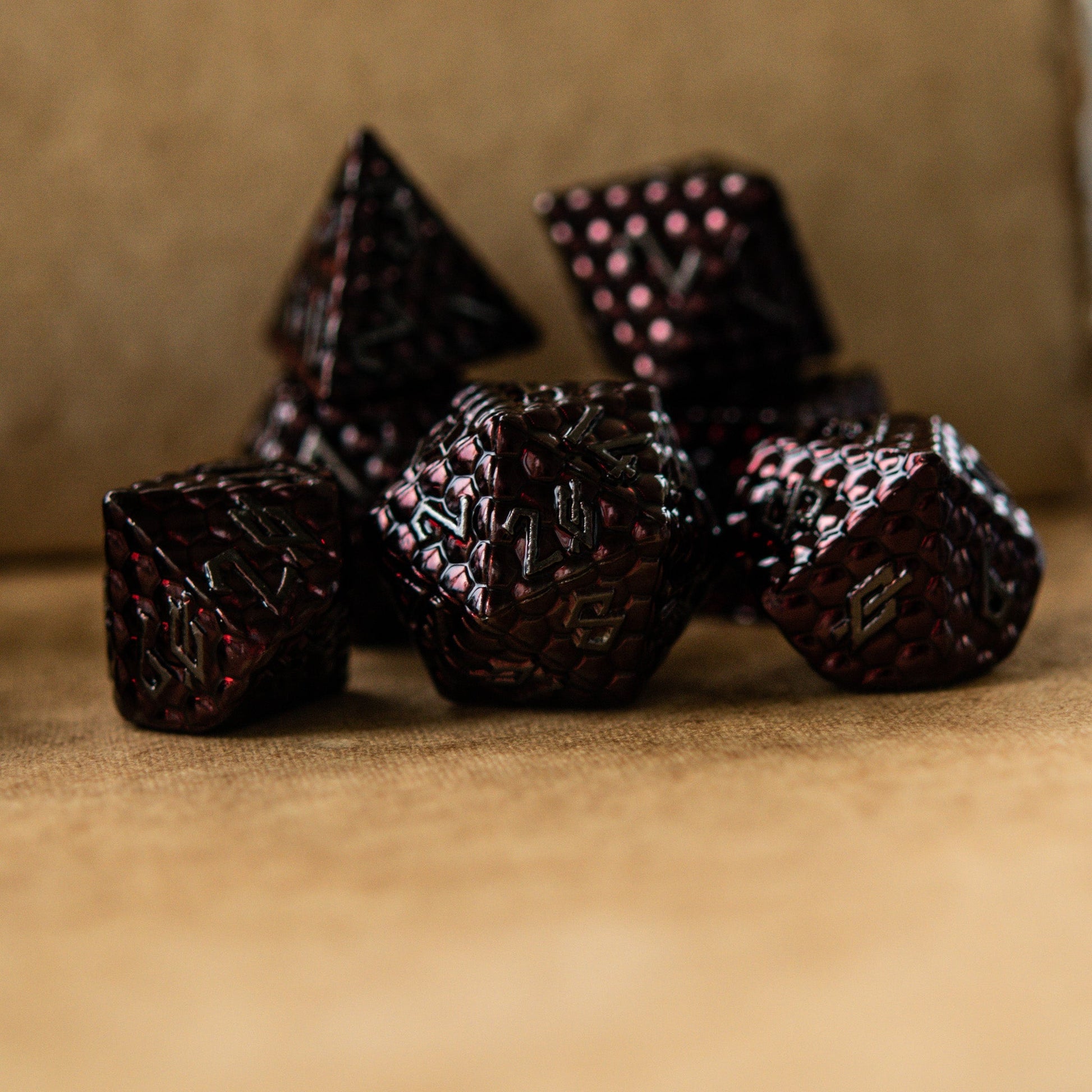 Blood Red Dragon's Egg Metal Dice Set