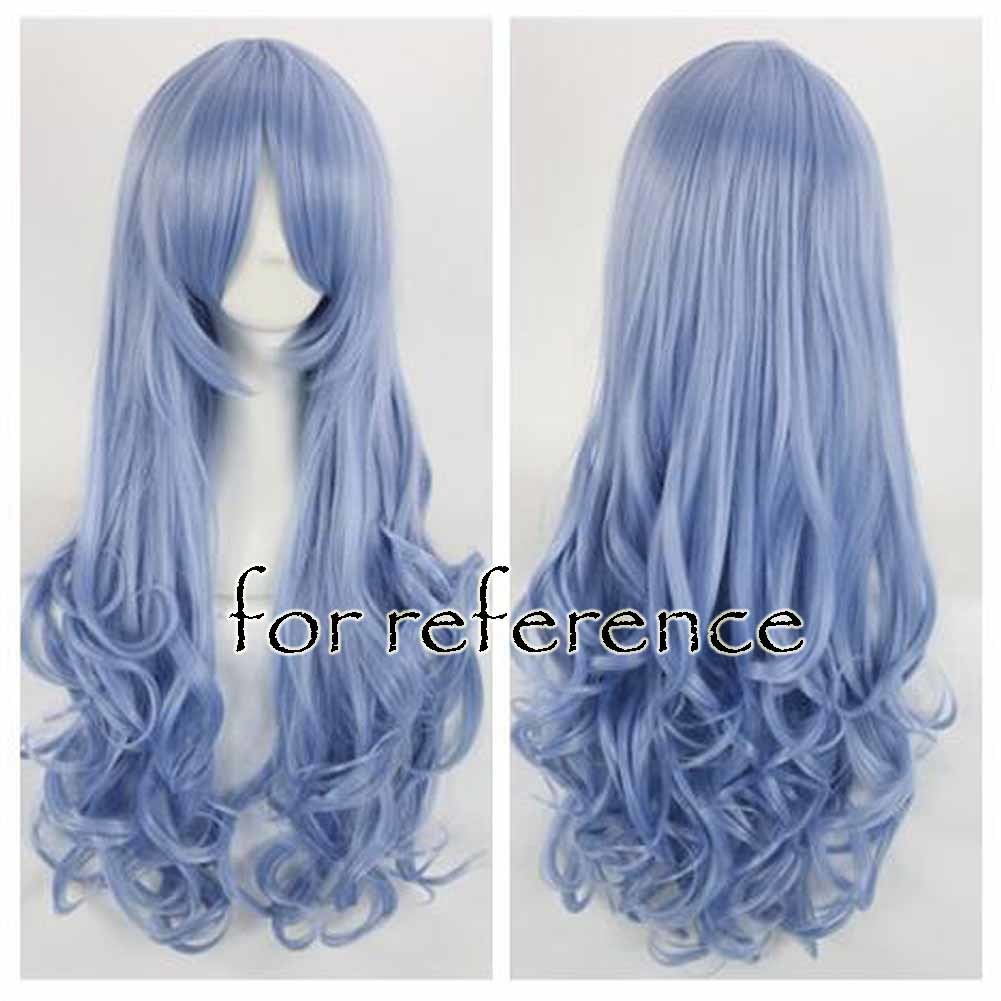 Blue 80 cm Cosplay Full Wig Long Curly Hair Wig Synthetic Hair Replacement Wig Halloween Dress Up